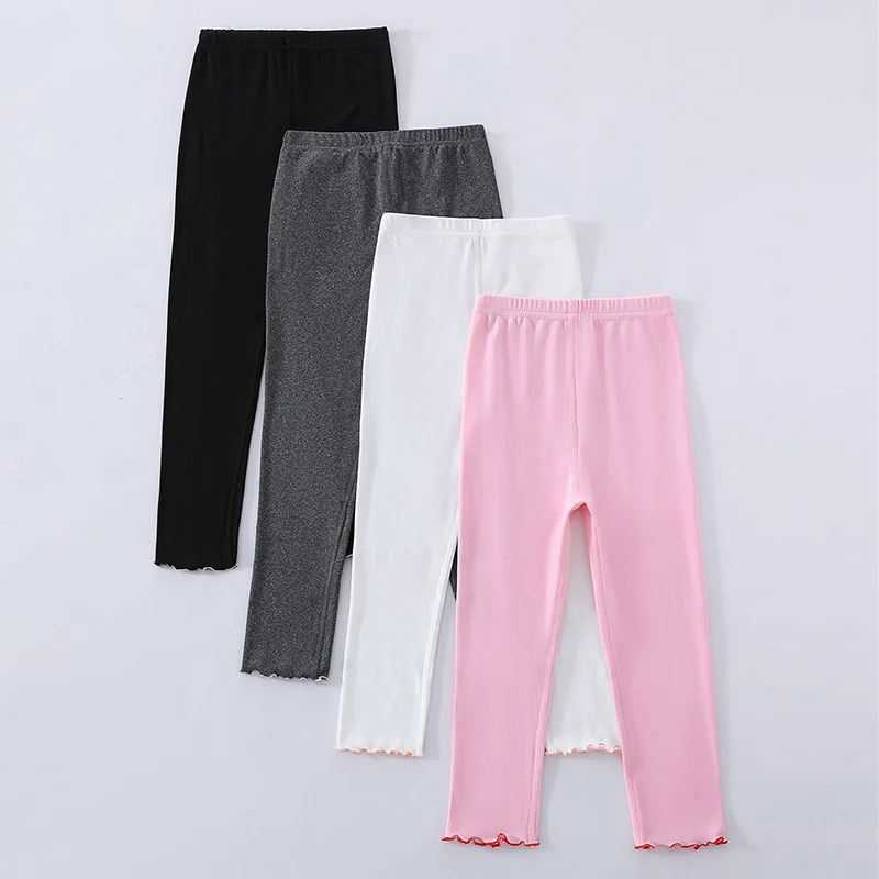 

3/4 pcs Autumn And Winter Children's Solid Color Basic Versatile Warm And Slim Fit Leggings For Girls Sweet And Cute Casual Pant