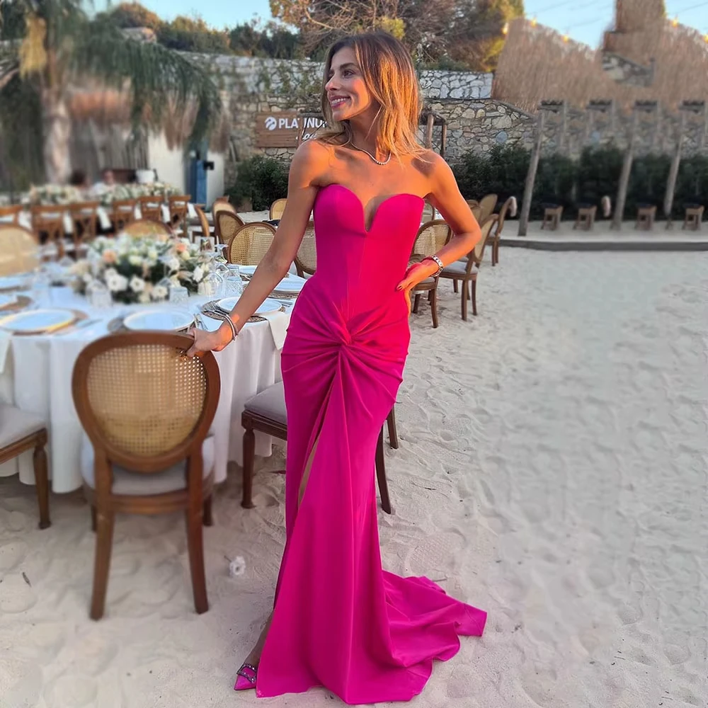 

Fuchsia Mermaid Prom Dresses 2025 Customized Slit Birthday Dress Female Elegant Party Dress Sexy Wedding Banquet Guest Dress