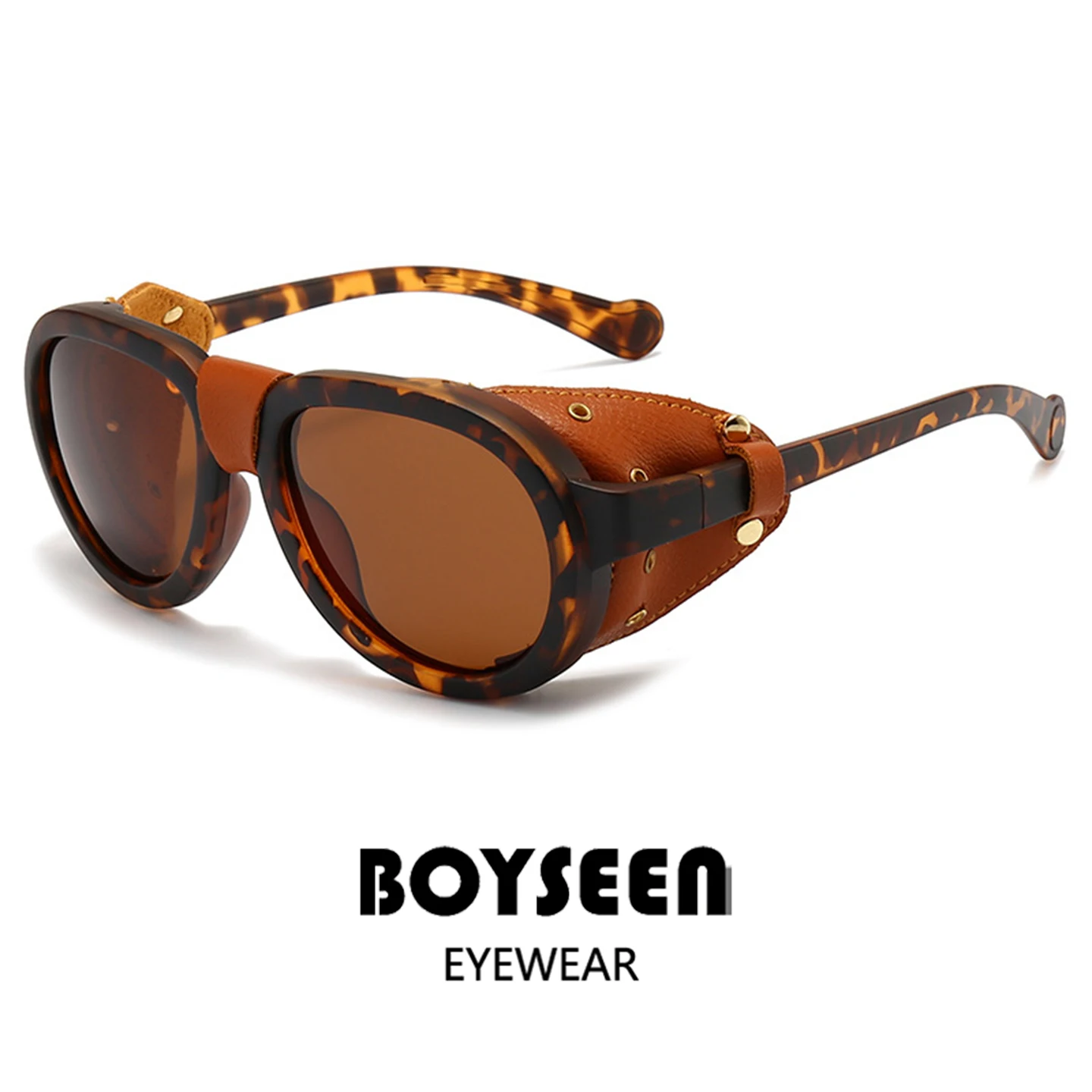 BOYSEEN Steam Punk Oval Windproof Goggle Polarized Sunglasses Men Women Fashion Shades Vintage Glasses Eyeglasses UV400