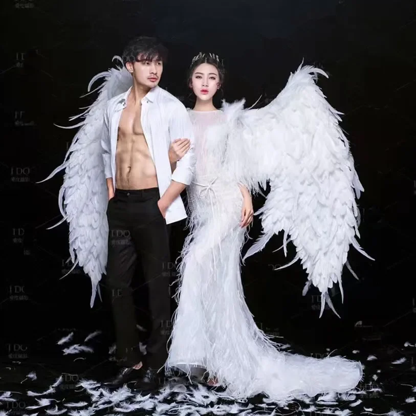 Large size creative props white Angel wings for activity Stage show  Cosplay costume black Devil feather wings 160X130CM