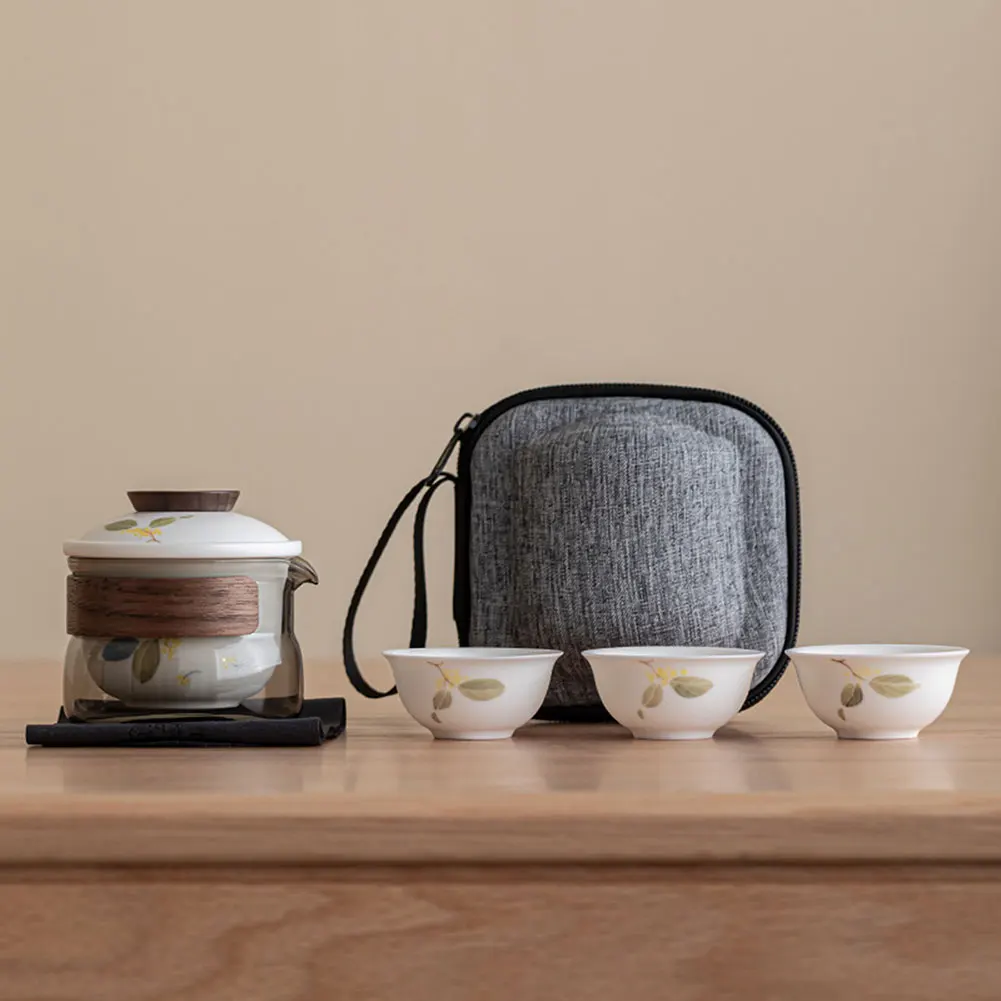 Ceramic Pot With 3 Cups Vintage Hand-made Teacups For Brew Loose Oolong/Puerh Tea