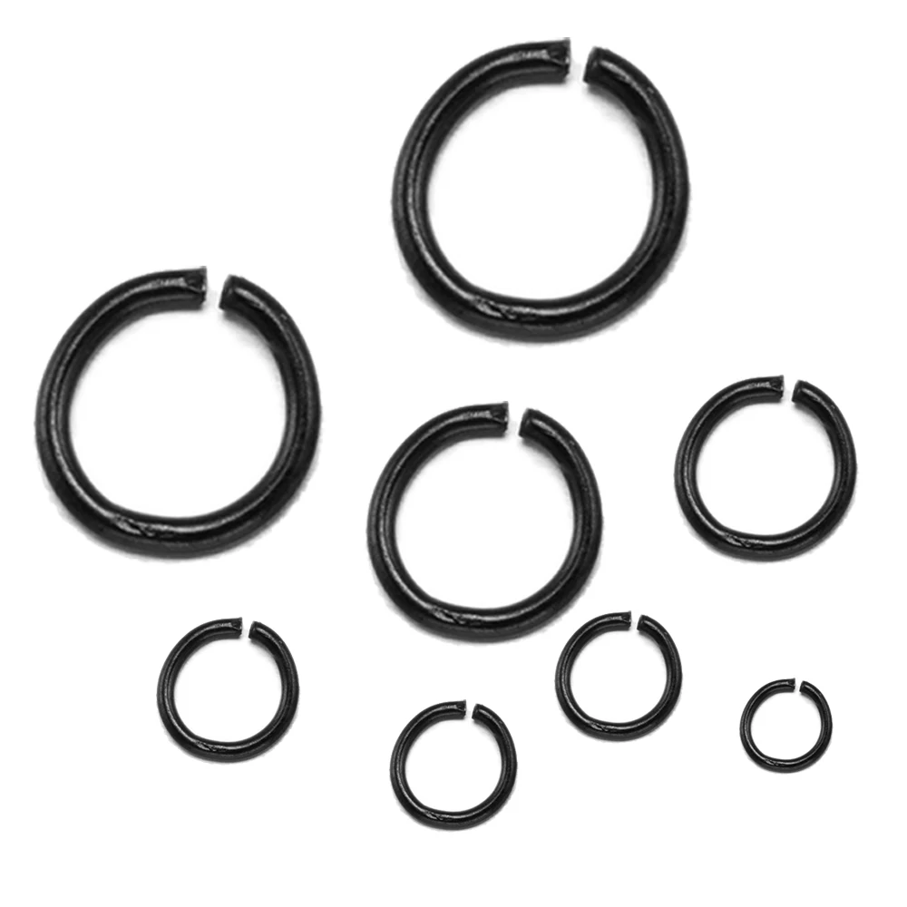 50/100/200pcs Black Stainless Steel Open Jump Rings O Connectors for Earring Bracelet Necklace Jewelry Keychain DIY Craft Making