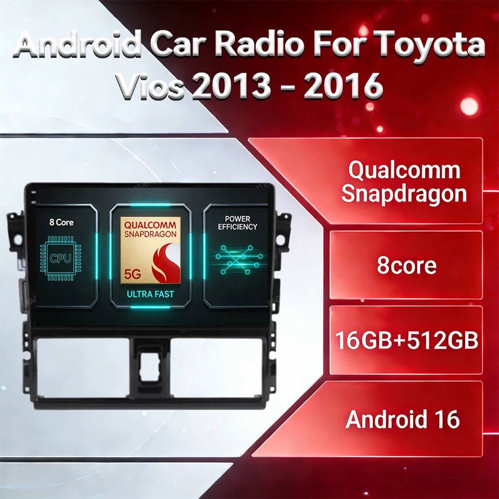 Android 16 Car Radio For Toyota Vios Yaris 2014 2015 2016 GPS NAVI Multimedia Video Player Carplay Auto 2K Screen Head Unit WIFI