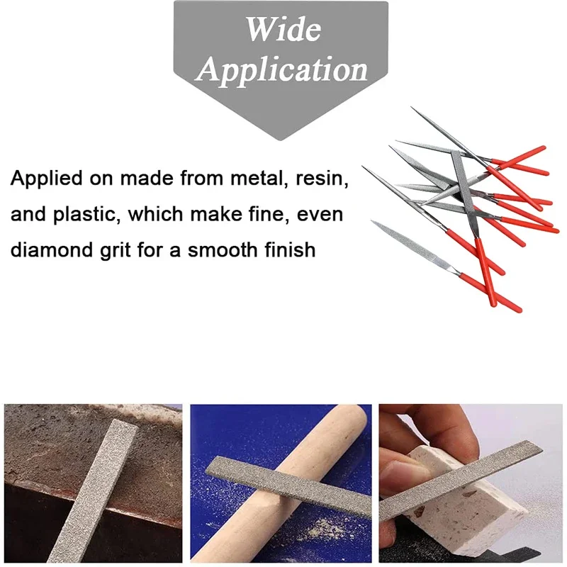 10Pcs Diamond Needle File Set Mini Needle File Kit For Stone Glass Metal Carving Craft Hand Tools Needle File Set 3x140mm