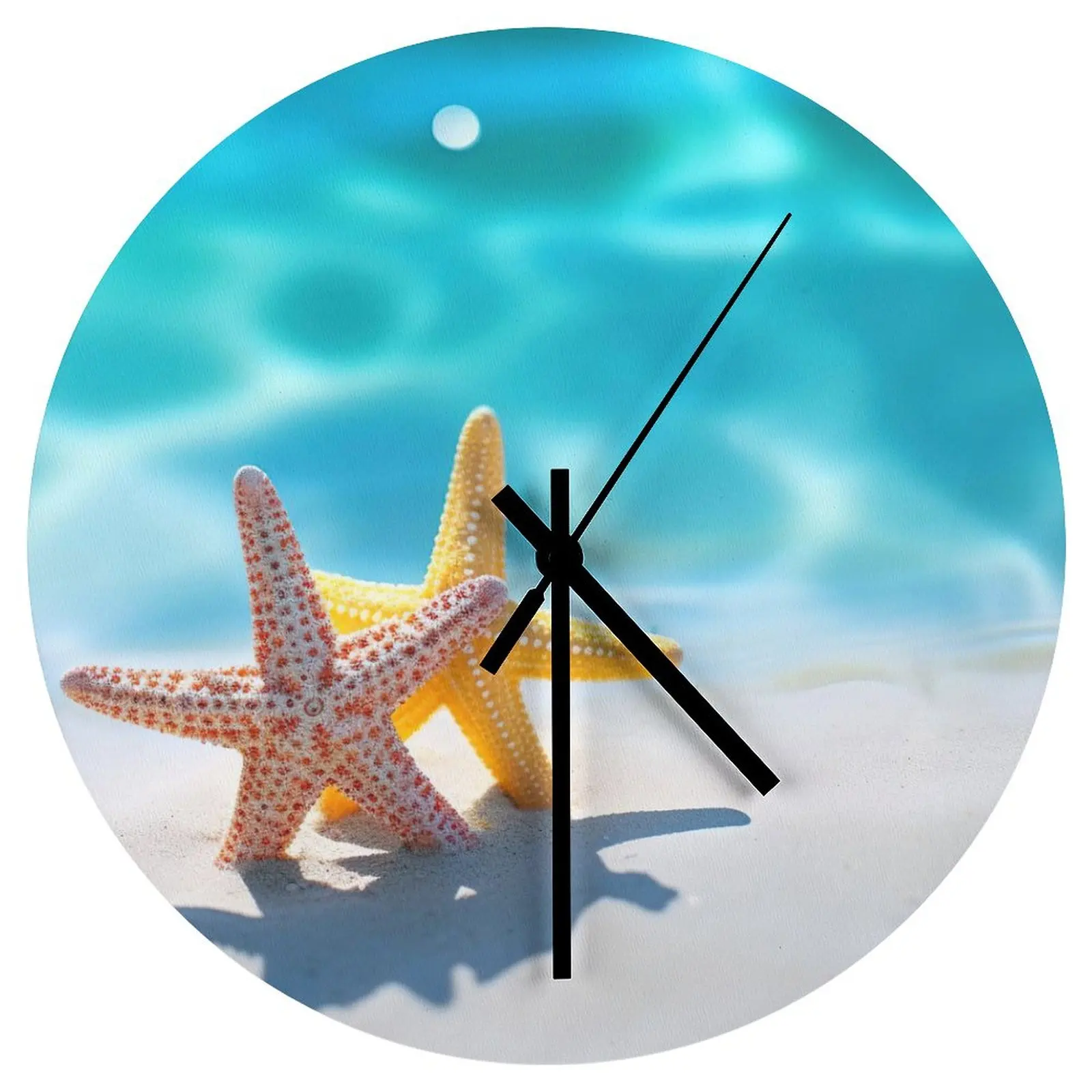 

Living Room Wall Clock Beach Starfish Sea star Clocks 12 inch Silent Wooden Round 3D Display Classic