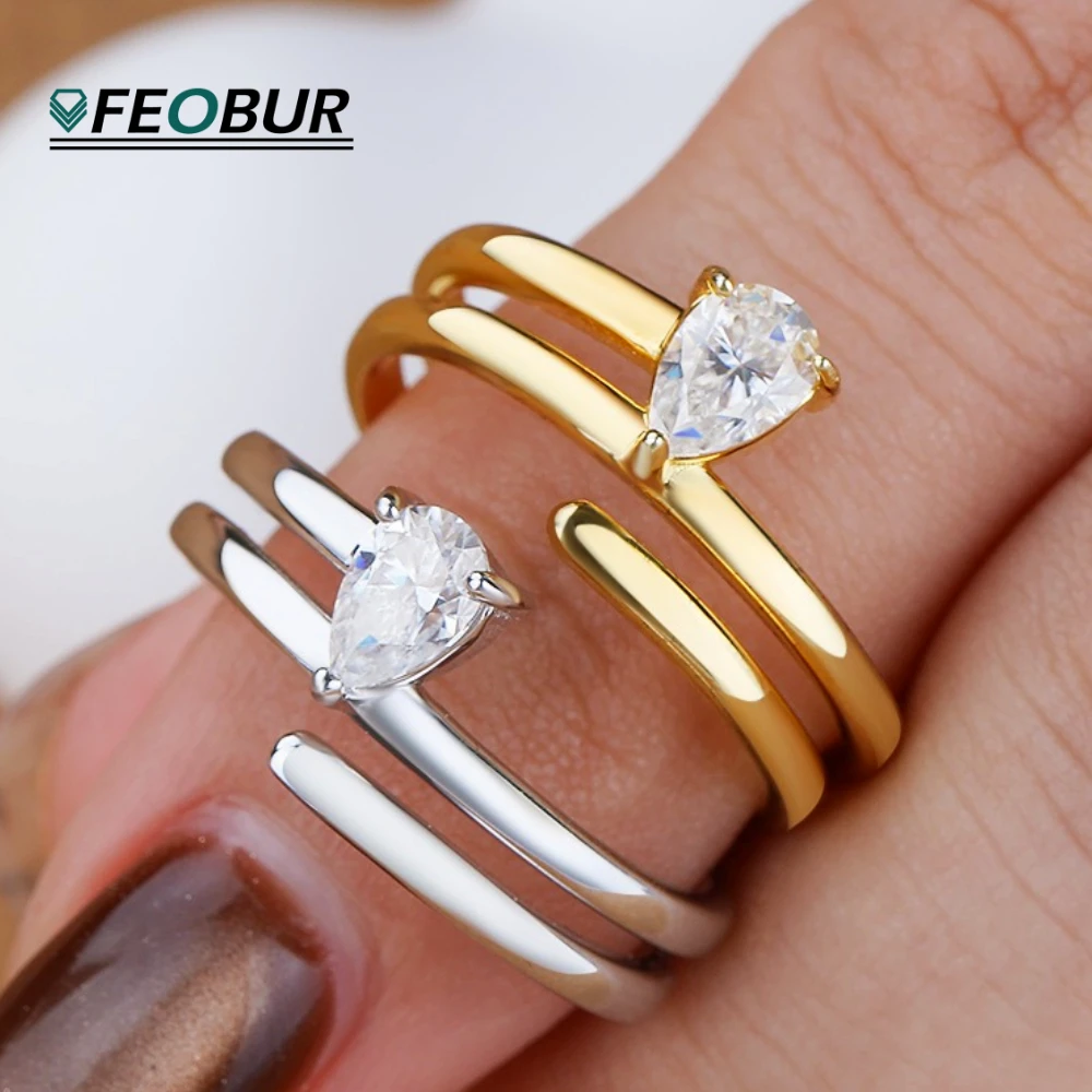 

Certified 0.5CT Waterdrop Moissanite Ring for Women Solitaire Diamond Open Wrap Band S925 Silver Single Tail Ring Female Jewelry