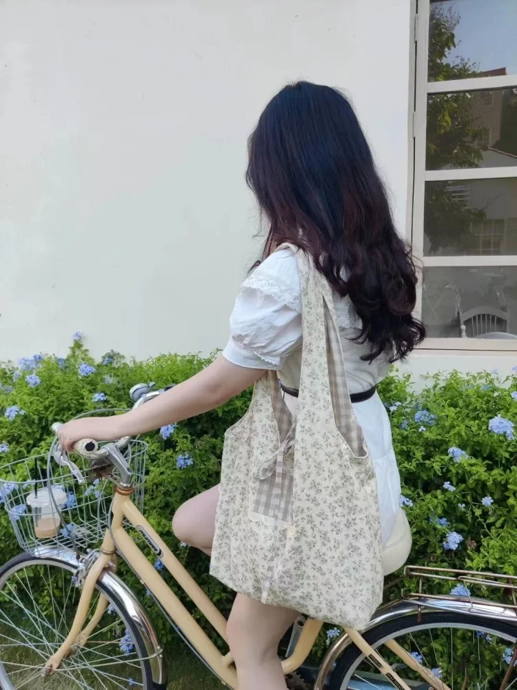 Sweet Flower Print Tote Underarm Bag Women Fashion Casual Shopping Handbags All Match Female Shoulder Bags