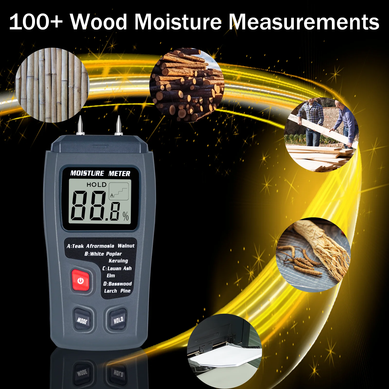 Professional Wood Moisture Meter Tester 4 Scales Pin Type for Lumber Firewood Building Materials with LCD Display
