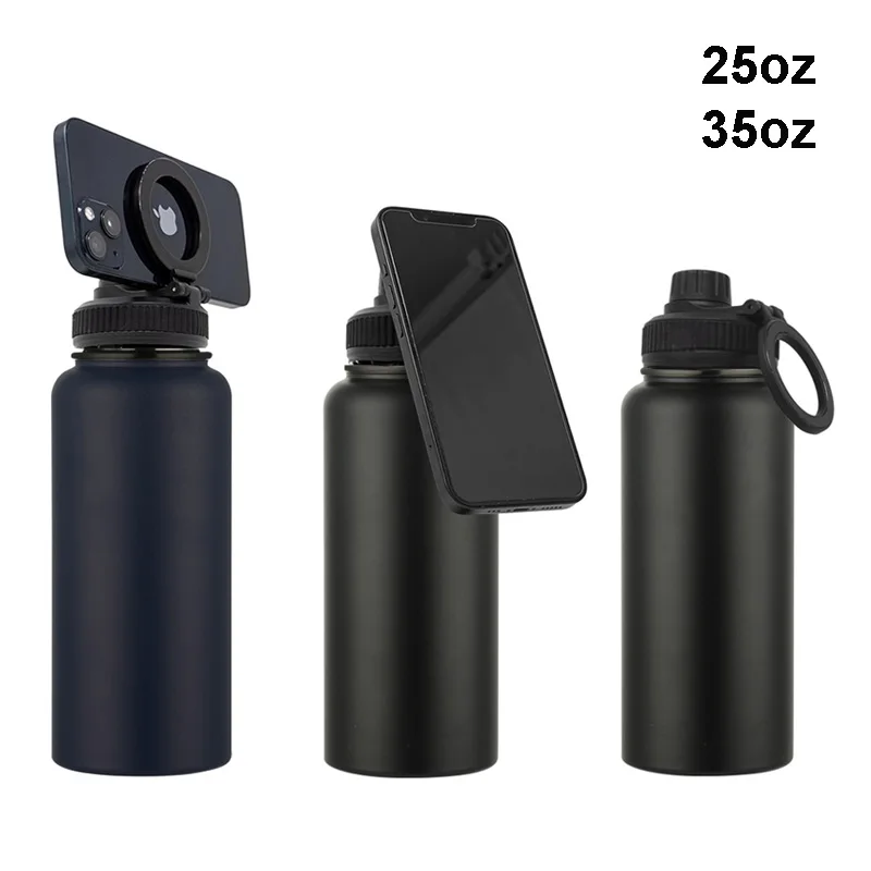 

Adjustable Magnetic Phone Holder Double Wall 304 Stainless Sport Outdoor Water Cup Gift Magnet Lid Water Vacuum Bottle 1000mL