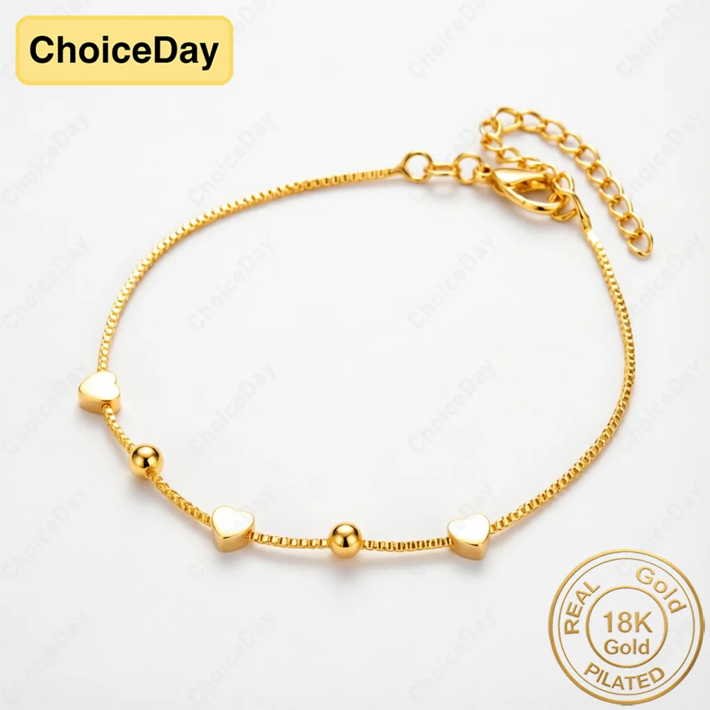 18K Gold Plated Exquisite Heart-Shaped Bead Bracelet - Stylish Women's Wedding Jewelry Gift Accessories