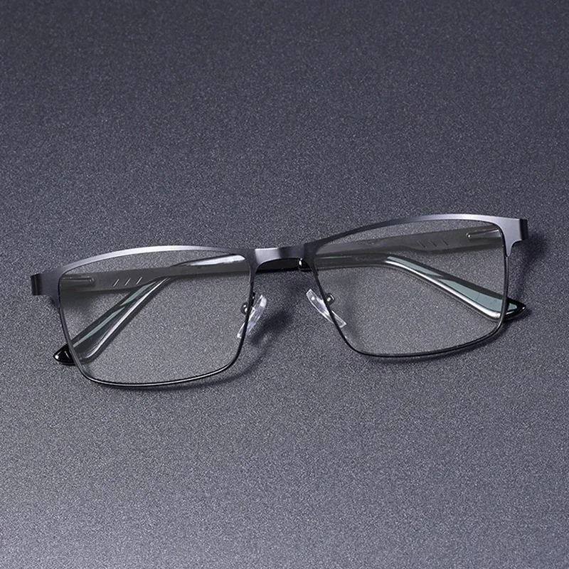 Metall-Lesebrille für Herren, quadratisch, großer Rahmen, zum Lesen, mit Blaulichtfilter und Augenschutz, Dioptrien +0,75+1+1,25+1,75