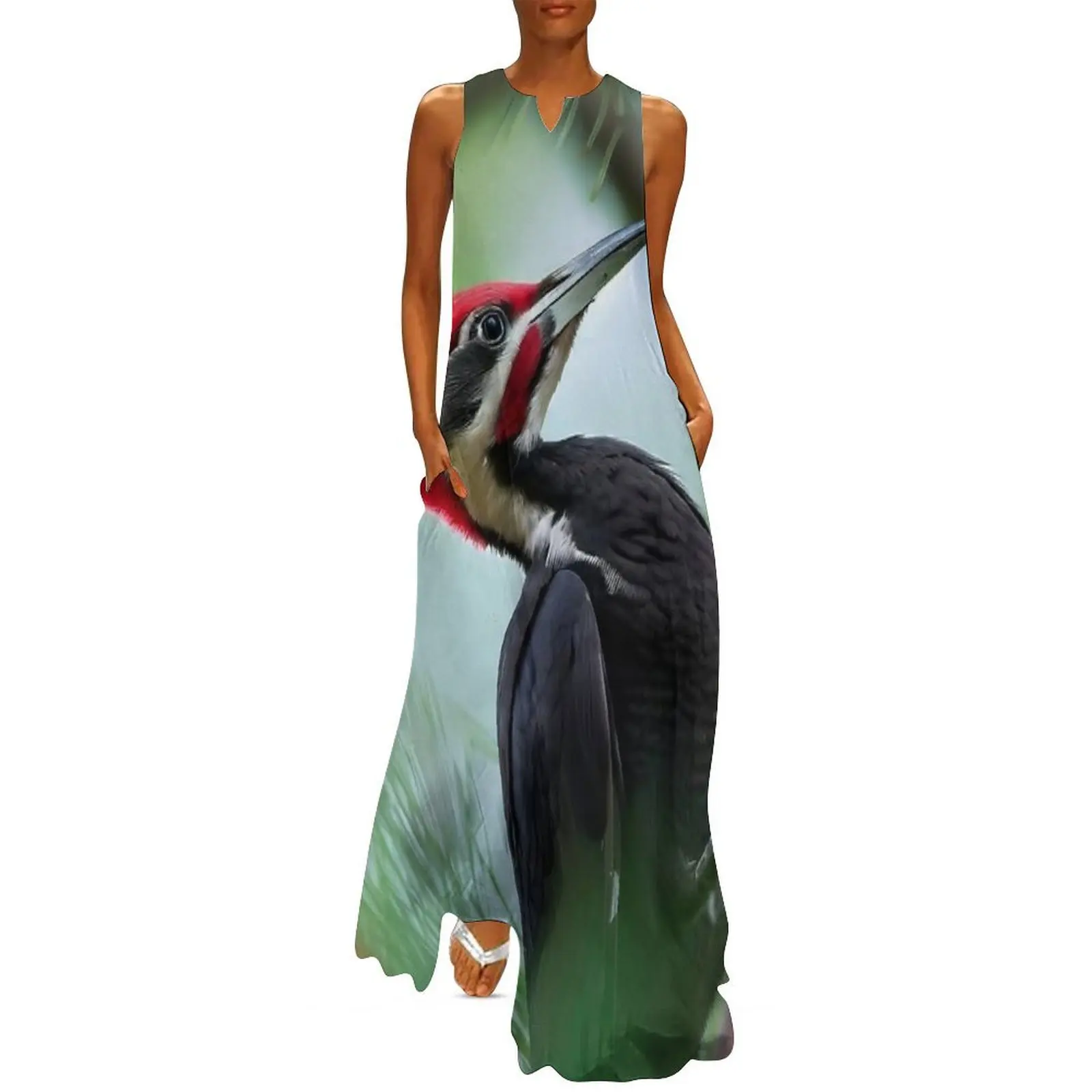 

Piliated Woodpecker Bird on a Pine Tree Long Dress women's fashion dresses luxury women's party dress evening prom
