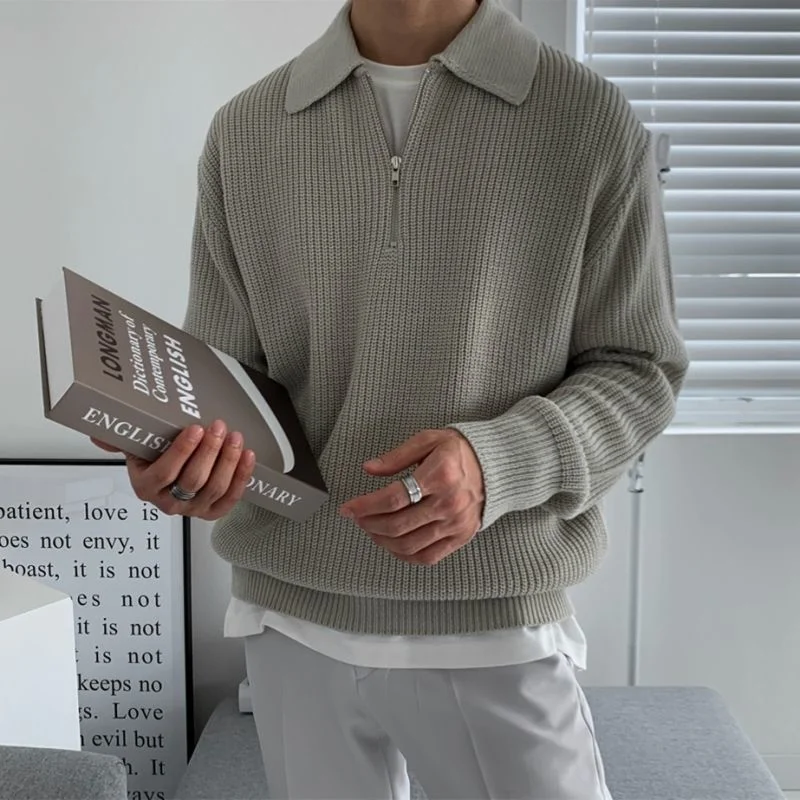Uyuk Winter Revers Zipper Knit Pullover Men Black M 4