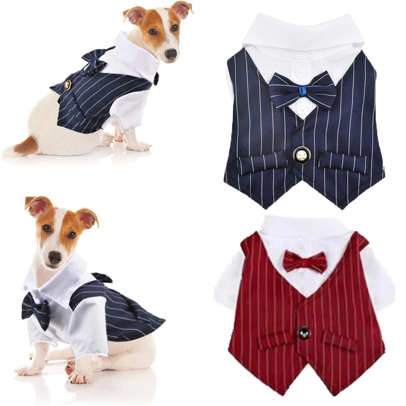 【セール中】ペット服犬シャツ犬タキシード蝶ネクタイシャツ用男の子犬ウェディングパーティーブルドッグパグ子犬コスチュームペットテディ夏薄い衣装