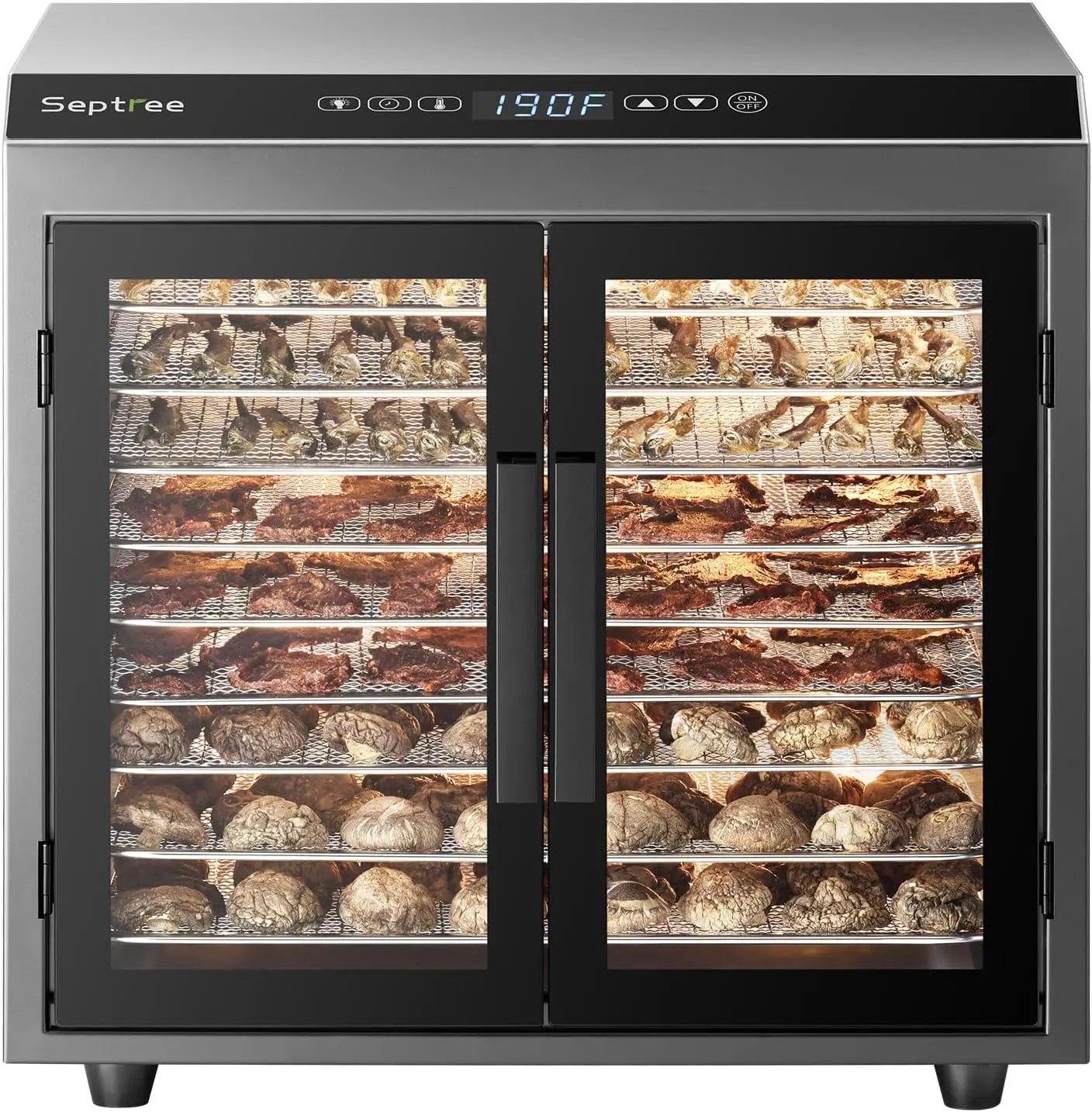 

Beef Jerky Dehydrator Machine, 9 Large Trays Double Door Food Dryer for Herbs, Fruit, Pet Treats, Heavy Duty Design with