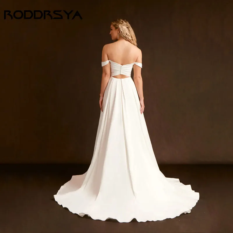 RODDRSYA A Linha Querida Vestido de Casamento Fora Do Ombro Apliques de Cetim Vestido de Noiva Renda Fenda Vestido de Novia Personalizar RODDRSYA A Linha Querida Vestido de Casamento Fora Do Ombro Apliques de Cetim Ves