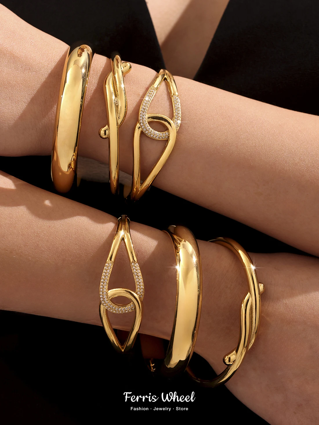 Браслет из нержавеющей стали «Ловец глаз», двухцветный браслет для женщин, позолоченные манжеты с инкрустацией цирконом, роскошные банкетные украшения