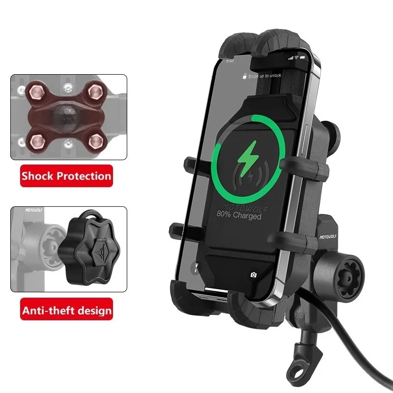 Imagem -03 - Suporte do Telefone Móvel da Motocicleta Suporte Móvel da Bicicleta Suporte do Telefone Celular da Bicicleta Usb Qc3.0 Carregamento Rápido Carregador sem Fio Novo