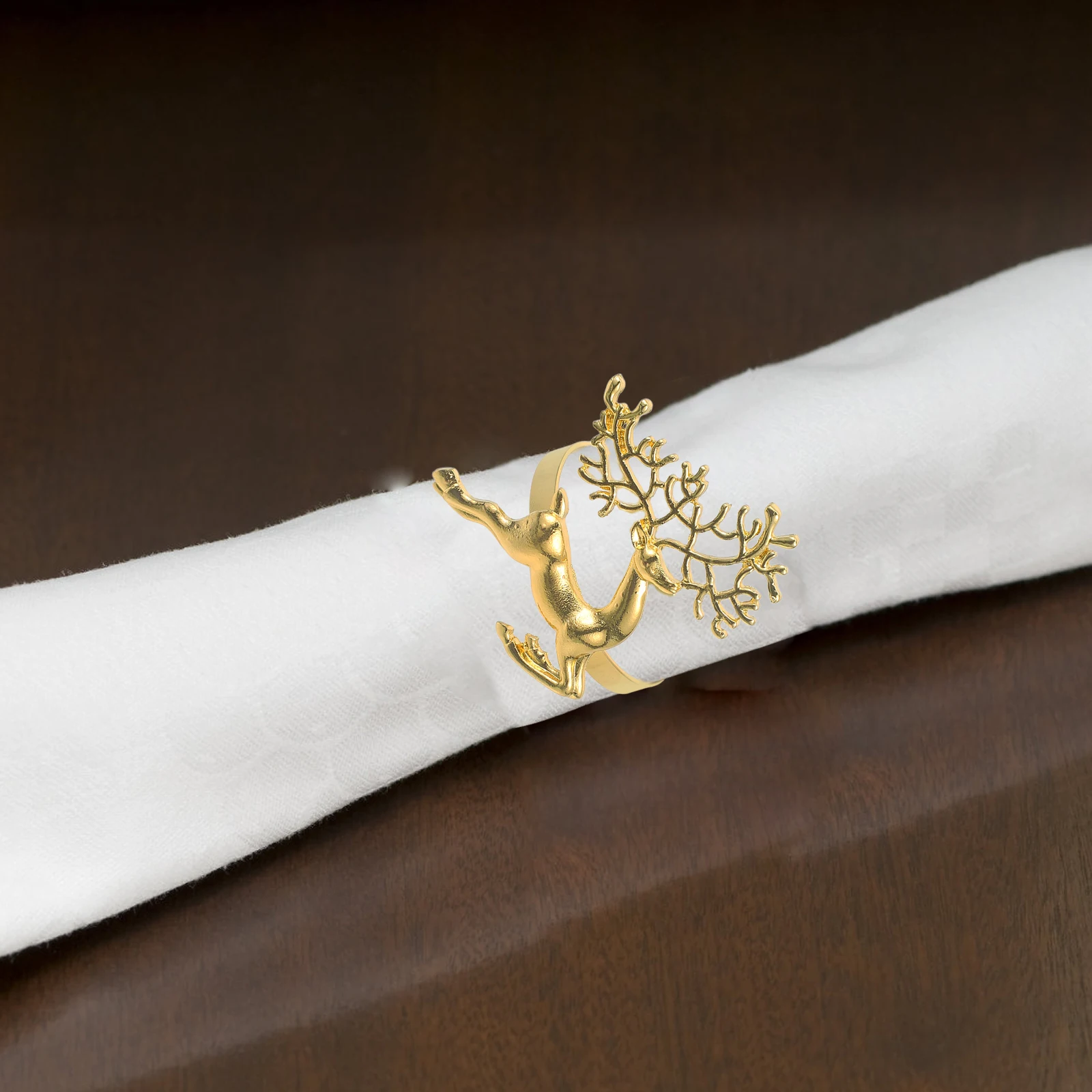 

6pcs Gold Elk Napkin Rings Festive Tableware Accessories Christmas Metal Napkin Buckles Holiday Gifts