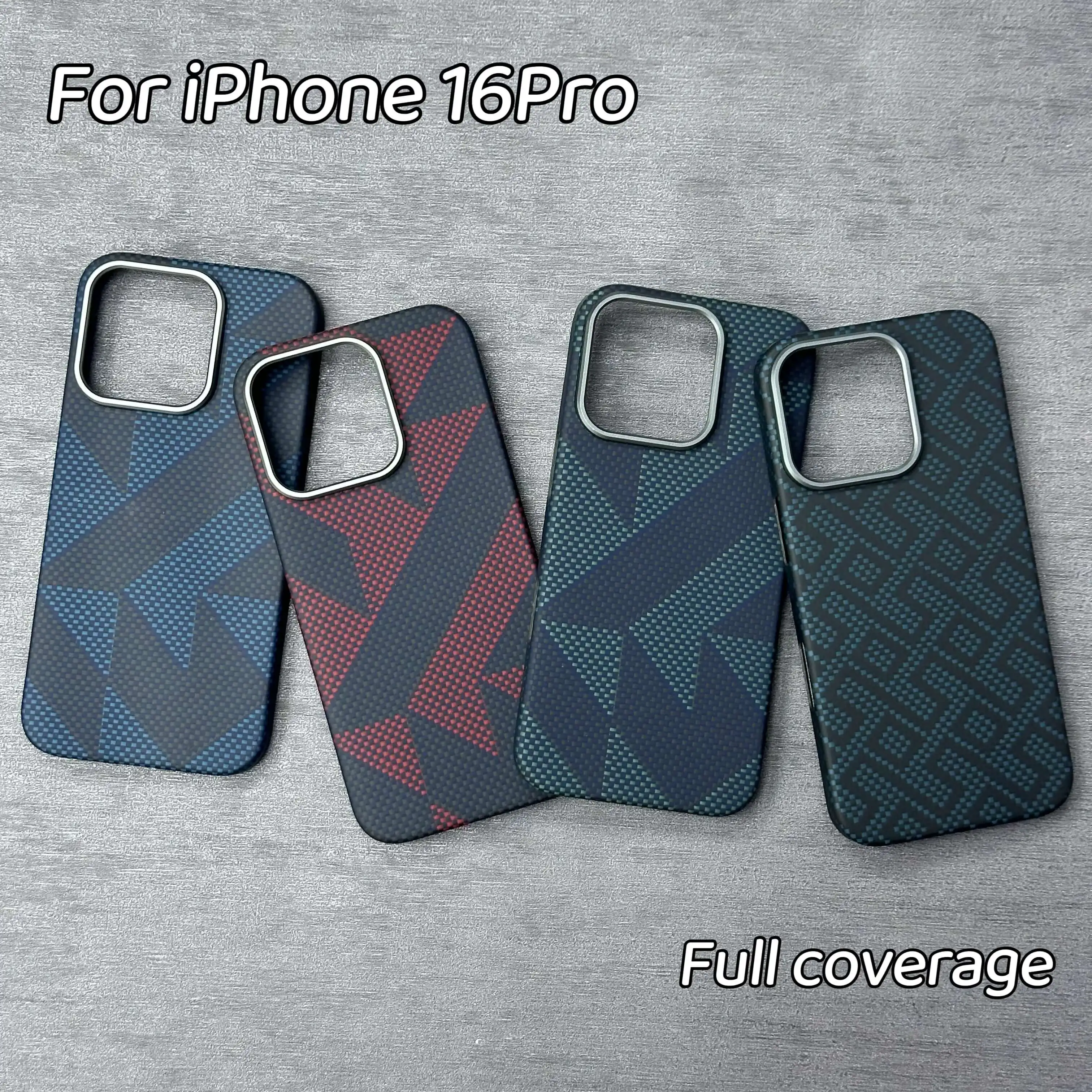For iPhone 16 Pro Case, Woven Geometric Pattern Aramid Fiber Cover, Full-Edge Protection Magnetic Magsafe Case, Shockroof Cover