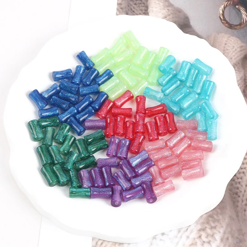 

20pcs Glitter Tube Bamboo Shape Resin Beads Long Tube Spacer Beads For Jewelry Making Bracelet Necklace Findings Diy Accessories