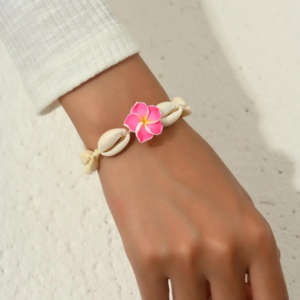 Retro Pink Eggflower Shell Bracelet For Women Bohemian Summer Beach Woven Rope Bracelet Party Jewelry Y2K