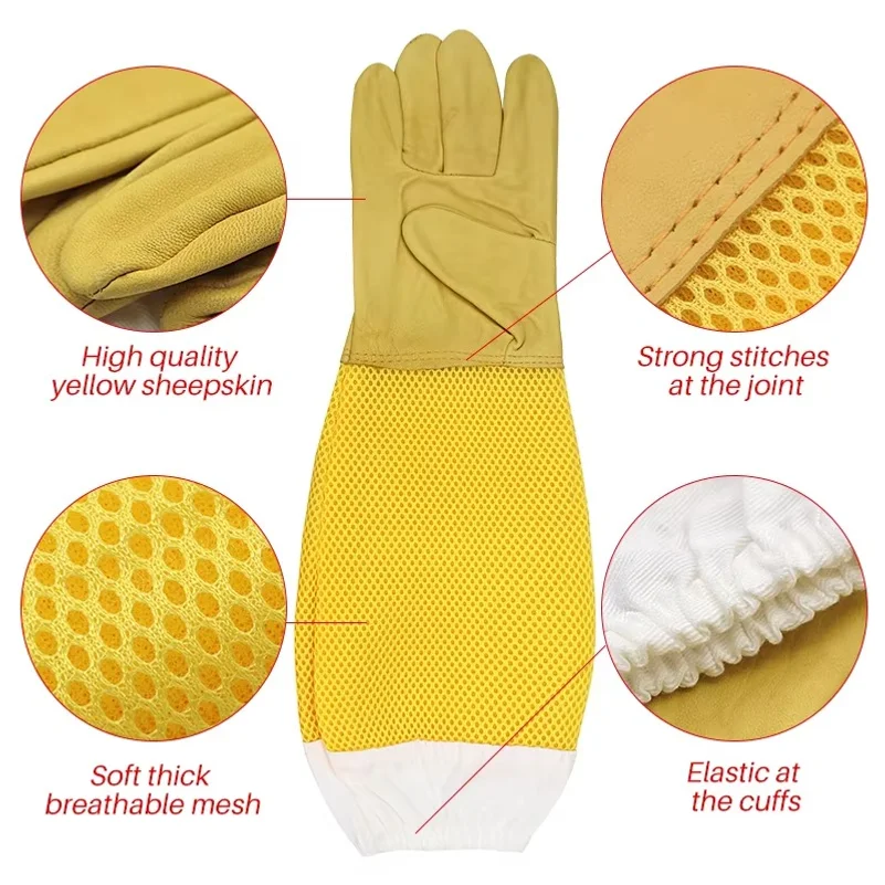 Beekeeper Beekeeping Gloves Protective Sleeves Ventilated Professional Anti Bee for Apiculture Beekeeper Prevent Beehive tools