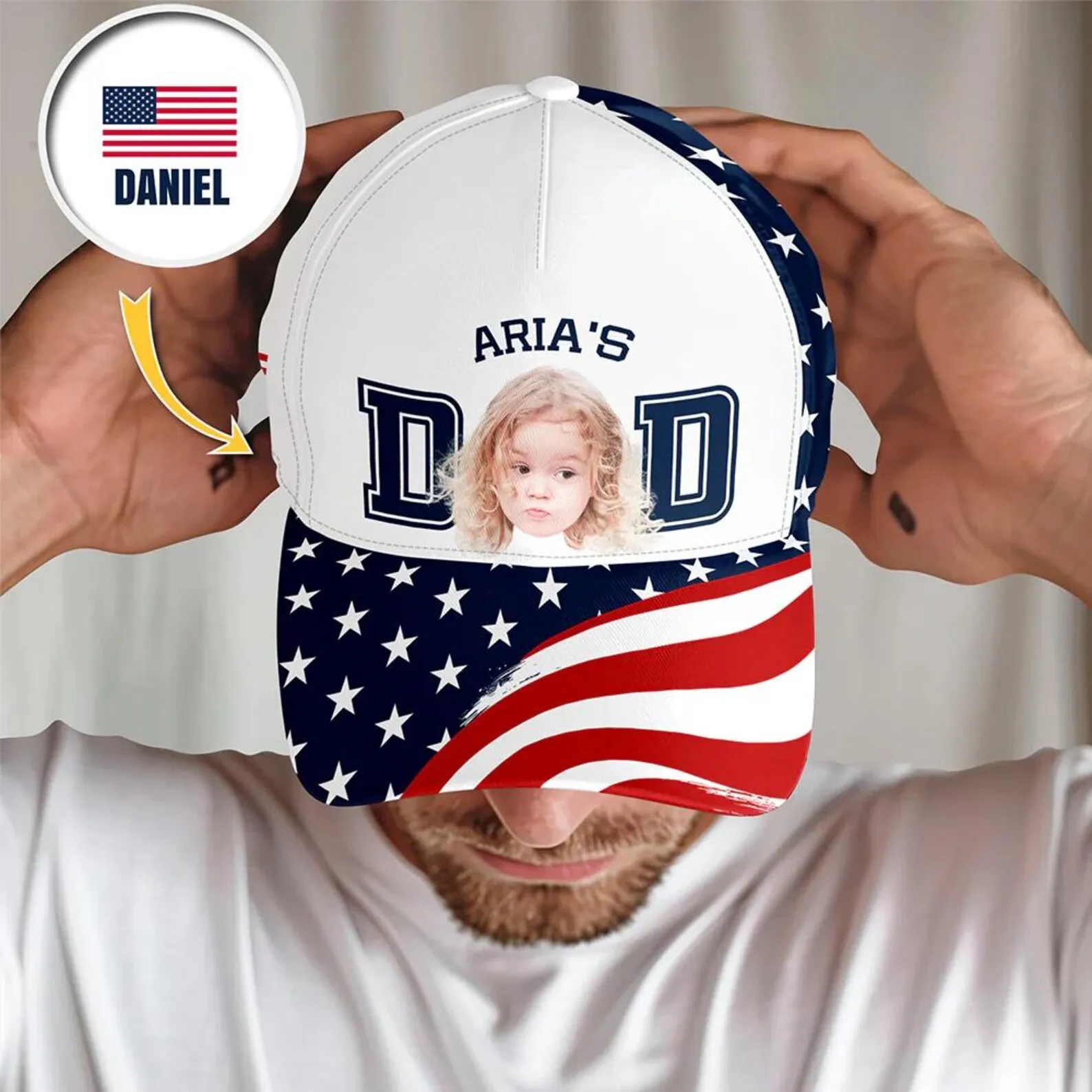 Custom Custom Photo USA Dad Baseball Cap Personalized Father Hat American Flag Patriotic Gift For Dad With Kids Photo