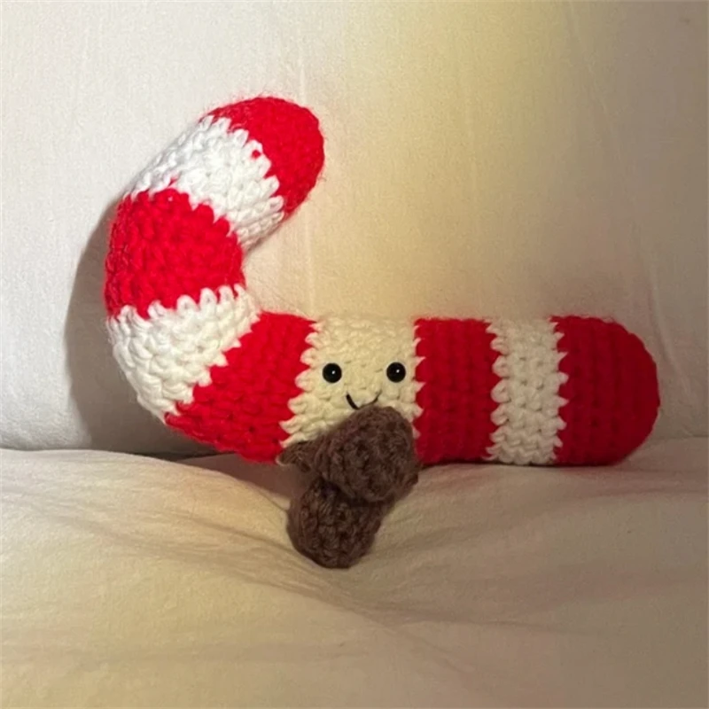 Candy cane oranment doll Handmade crocheted Funny Cute cartoon Candy cane doll Red and white Fashion Office decoration oranment