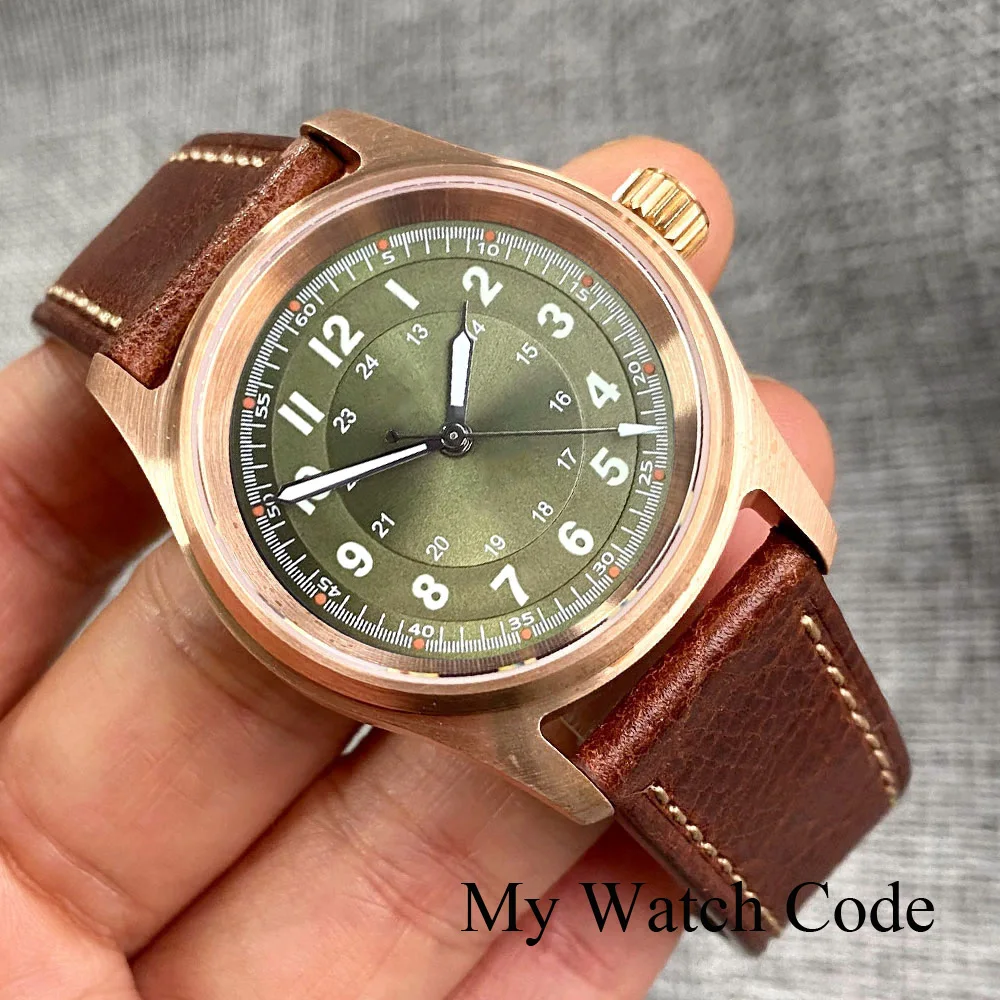 Men\'s genuine bronze pilot mechanical watch 200 meter deep diving bracelet Shoous flat sapphire outdoor gift NH35 36mm