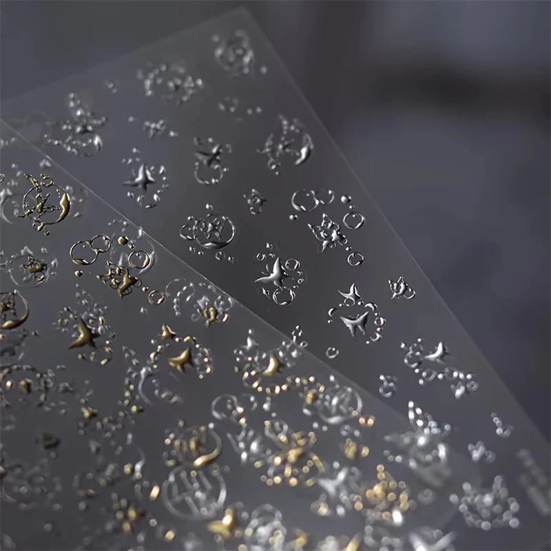 Autocollants pour ongles en gelée française, 1 pièce, bulle de rêve, météore, papillon, étoile, lune, autocollants auto-adhésifs pour décoration d'ongles, DIY bricolage