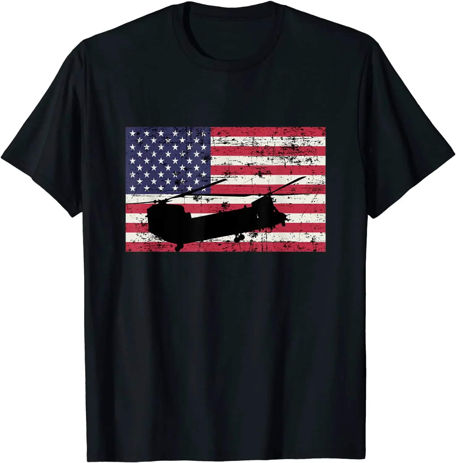 Patriotic CH-47 Chinook Helicopter American Flag Men's Summer Cotton O-neck T-shirt