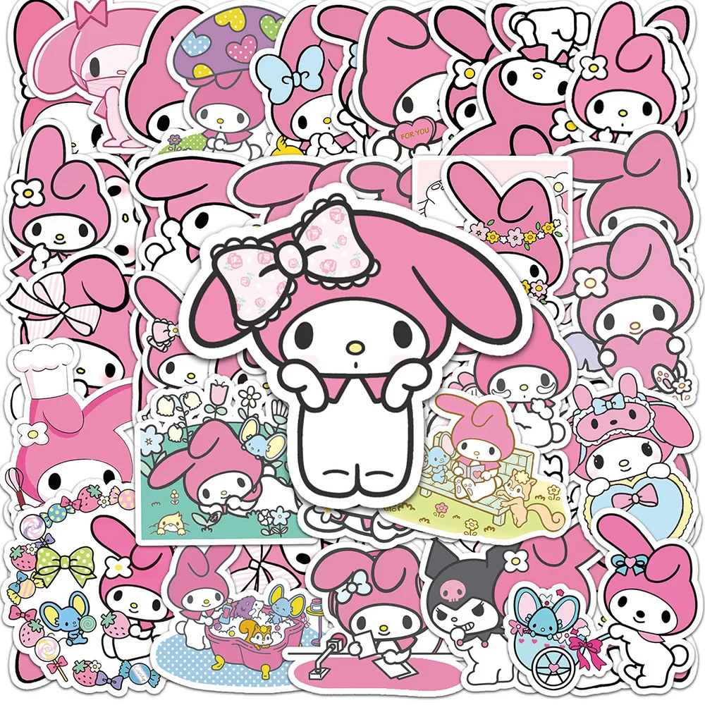 Autocollants de dessin animé My Melody Kawaii pour enfants, décalcomanie pour ordinateur portable, planche à roulettes, valise, bagages, voiture, vélo, journal intime, téléphone, jouets, 10 pièces, 30 pièces, 50 pièces