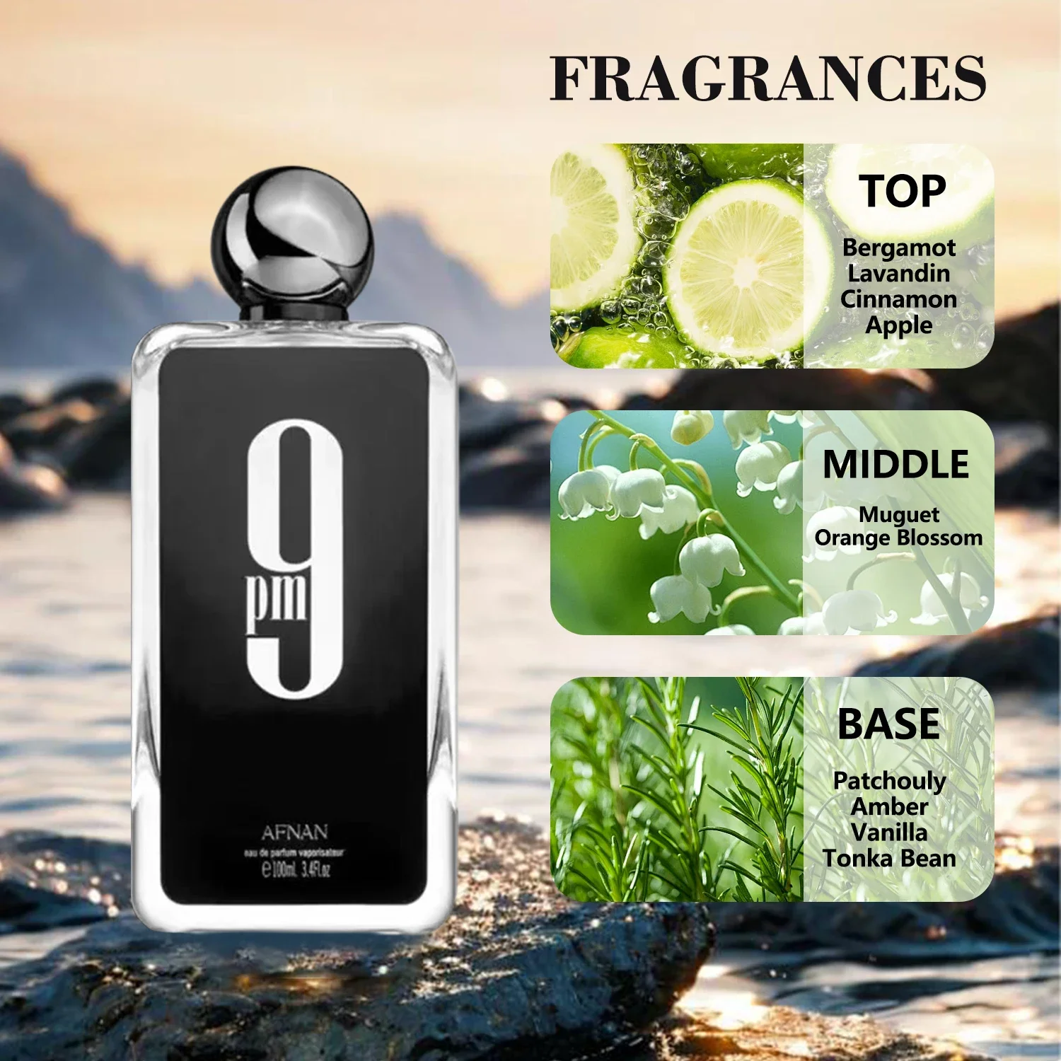 Afnan 9 PM Para Hombre 9 AM Para Mujer Eau De Parfum 3.4 Fl. Oz Fragancia de feromonas de larga duración Perfume de colonia de alta calidad 100ML