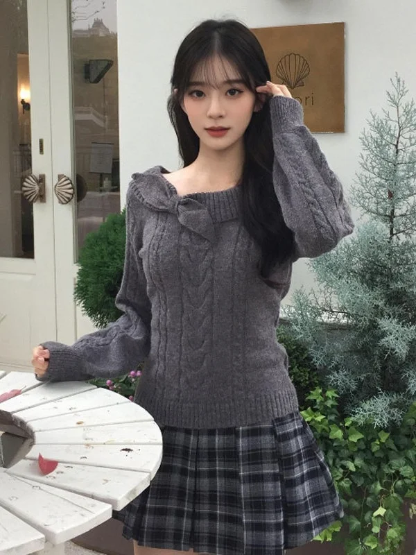 

Korean Sle Slim Fit Knitwear Long Sve Knot Sweater Faionable Retro Winter Top for Women Ci Walk Date Travel