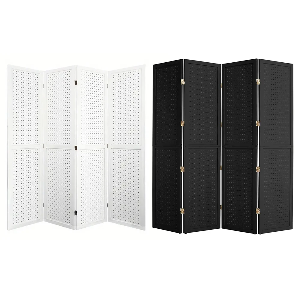 4 Panel Folding Freebstanding Pegboard Wooden Pegboard Display Folding Privacy Screen Wood Room Divider for Crafts Jewelry Cloth