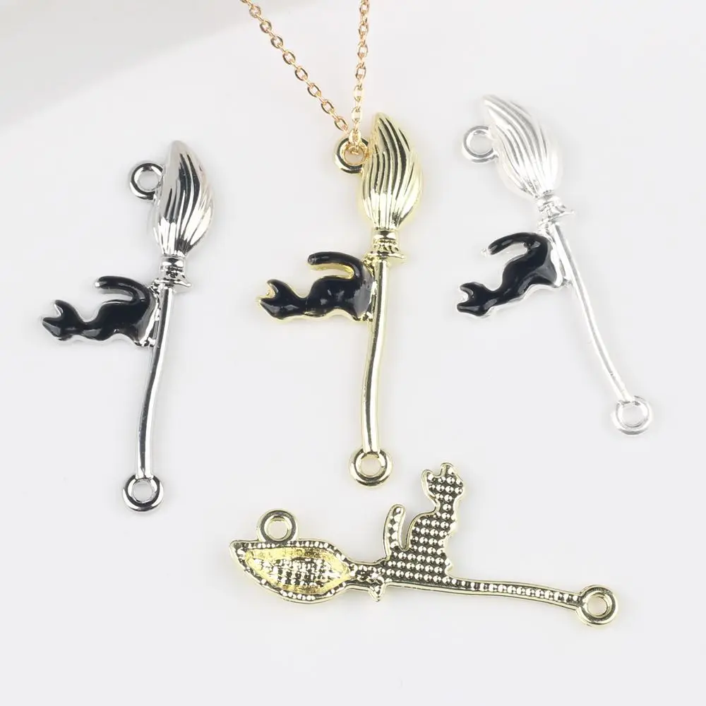 6pcs/lot 20*25MM Zinc Alloy Enamel Witch Cat Double Hanging Connector Pendant Charms DIY Necklace Bracelet Earrings Accessorie