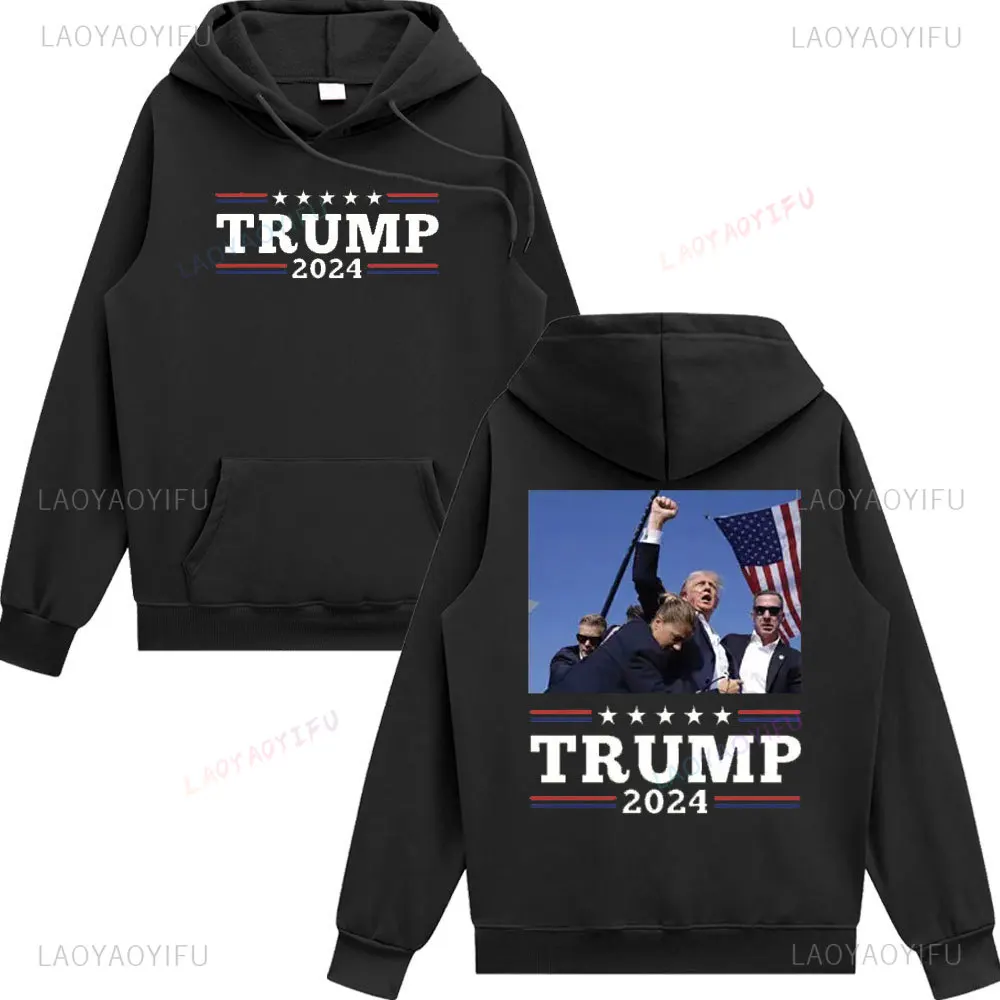 Trump Assassination Never Surrender Hoodies Shooting Fight America Great Hooded Men Women Retro Loose Long Sleeve Hoodie Tops