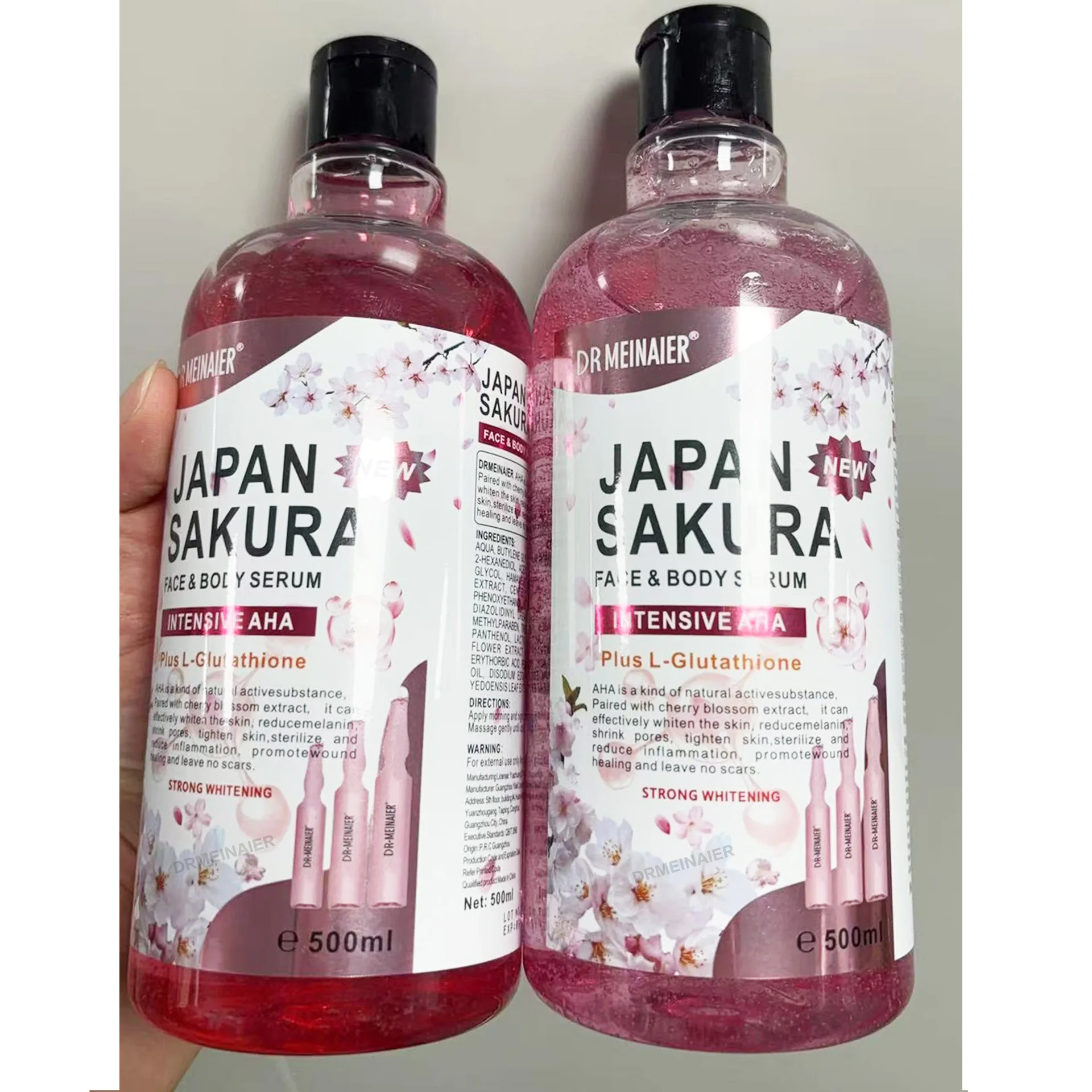 500ml Japan Sakura Face Body Serum Shrink Pores Brightening Essence Firming Lifting AHA Anti-Aging Moisturizing Dry Skin Care