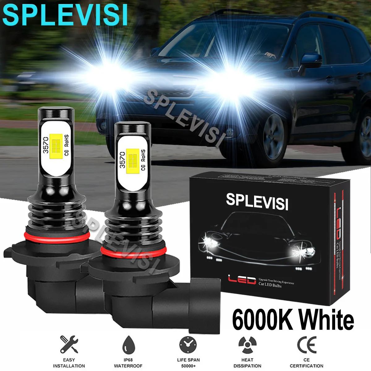 2x70W White Car LED Headlight Bulbs 6000K Fit For Subaru Forester 2006-2018 Impreza 2004-2020 Subaru WRX STI 2015 2016-2019