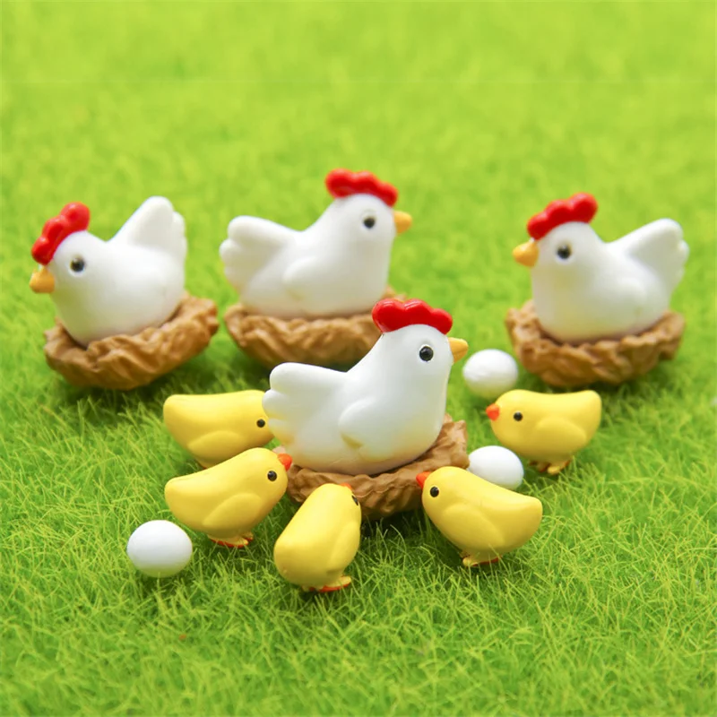 

10 Pieces Hen Chicken Chick Egg Nest Small Statue Figurine Micro Crafts Ornament