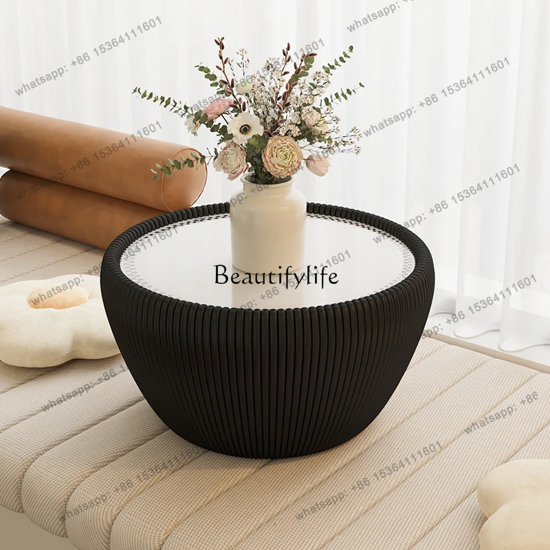 yj7 Cream wind bay window coffee table bedroom balcony round glass small table tatami low table