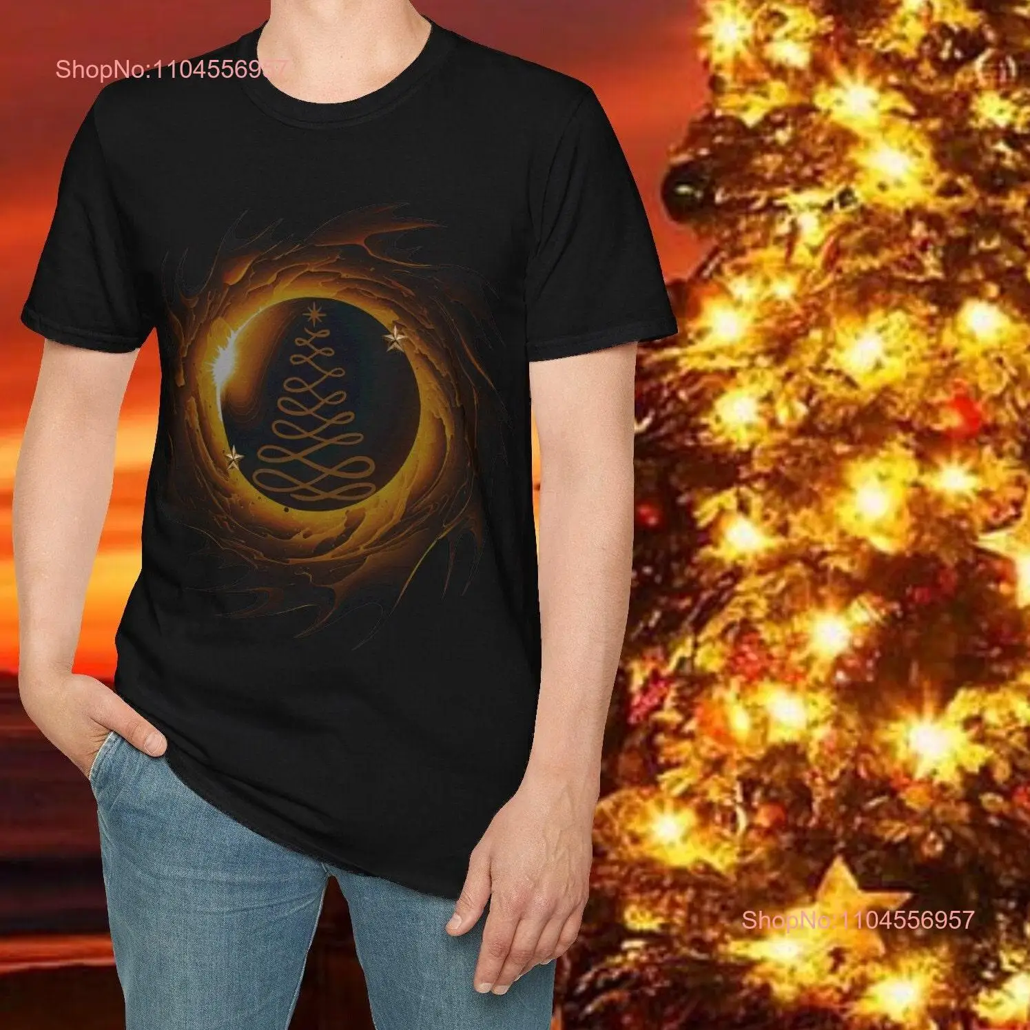 Gold Christmas Tree T Shirt Sophisticated Xmas Eclipse for Family at Cool Simple Design long or short sleeves