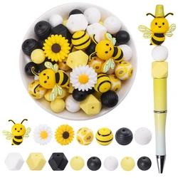LOFCA 60Pcs silicone sunflower beads round bee beads mix silicone beads for DIY keychain necklace jewelry accessories