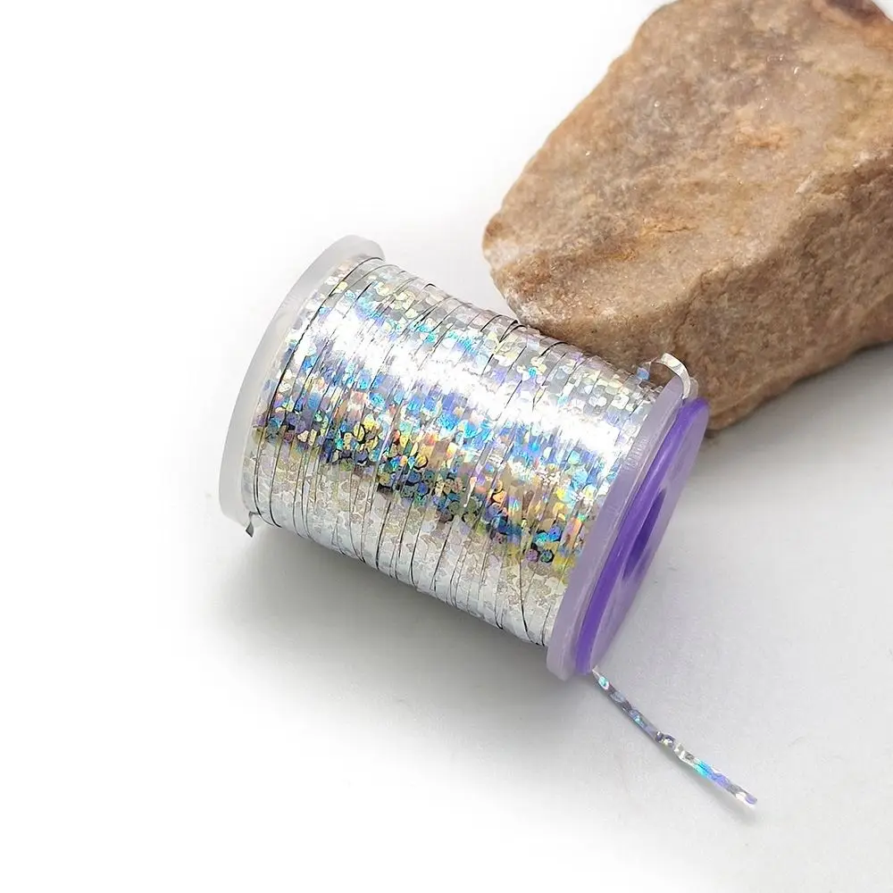 Fishing Tackle Holographic Flat Tinsel 1mm Fly Tying Materials Nymph Thread Small 120Yard Tinsel Flash Streamer Fishing Flies