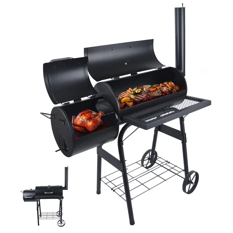 #Heavy Duty Barrel Charcoal Barbeque Barbecue Grill Bbq Offset Charcoal Smoker With Chimney