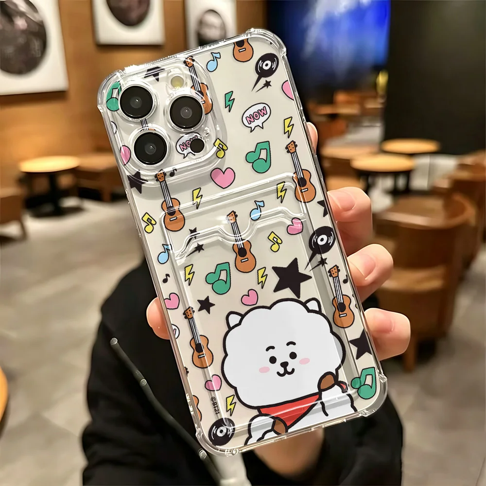 Cartoon B-BTS Card Hold Case For iPhone 17e 17 16e 16 15 14 13 12 11 Mini Pro Max X XR XSMax 7 8 Air Plus Anti-fall Clear Cover - view 5
