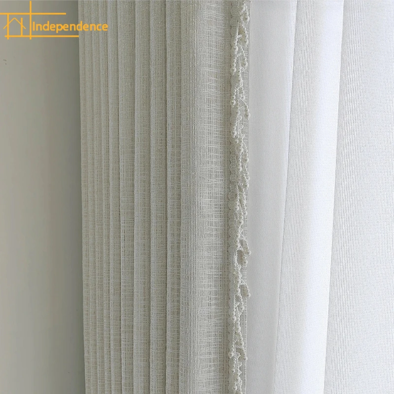 

New Pearl Lace Cream Woven Jacquard Curtains for Living Room Bedroom French Window Balcony Custom Curtains Finished Product