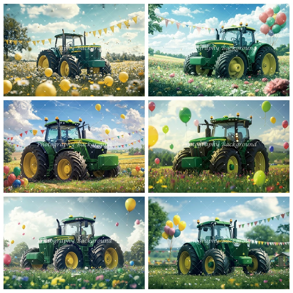 

Green Tractor Photography Backdrop Grass Farm Background Boy Farmyard 1st Birthday Party Decorations Portrait Photo Banner Booth