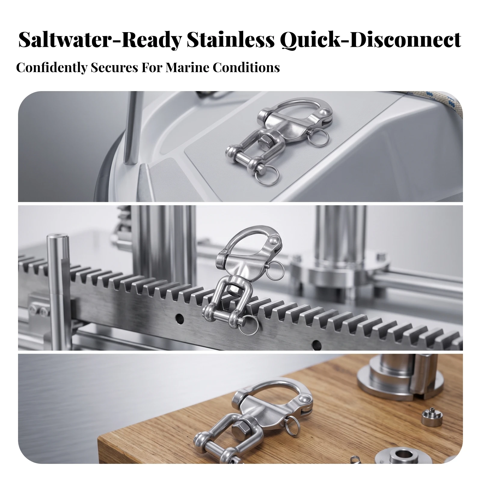 Quick Release Snap Shackle Stainless Steel Snap Shackle Hardware Polished Heavy-Duty for Sailors, Rigging, Sailing